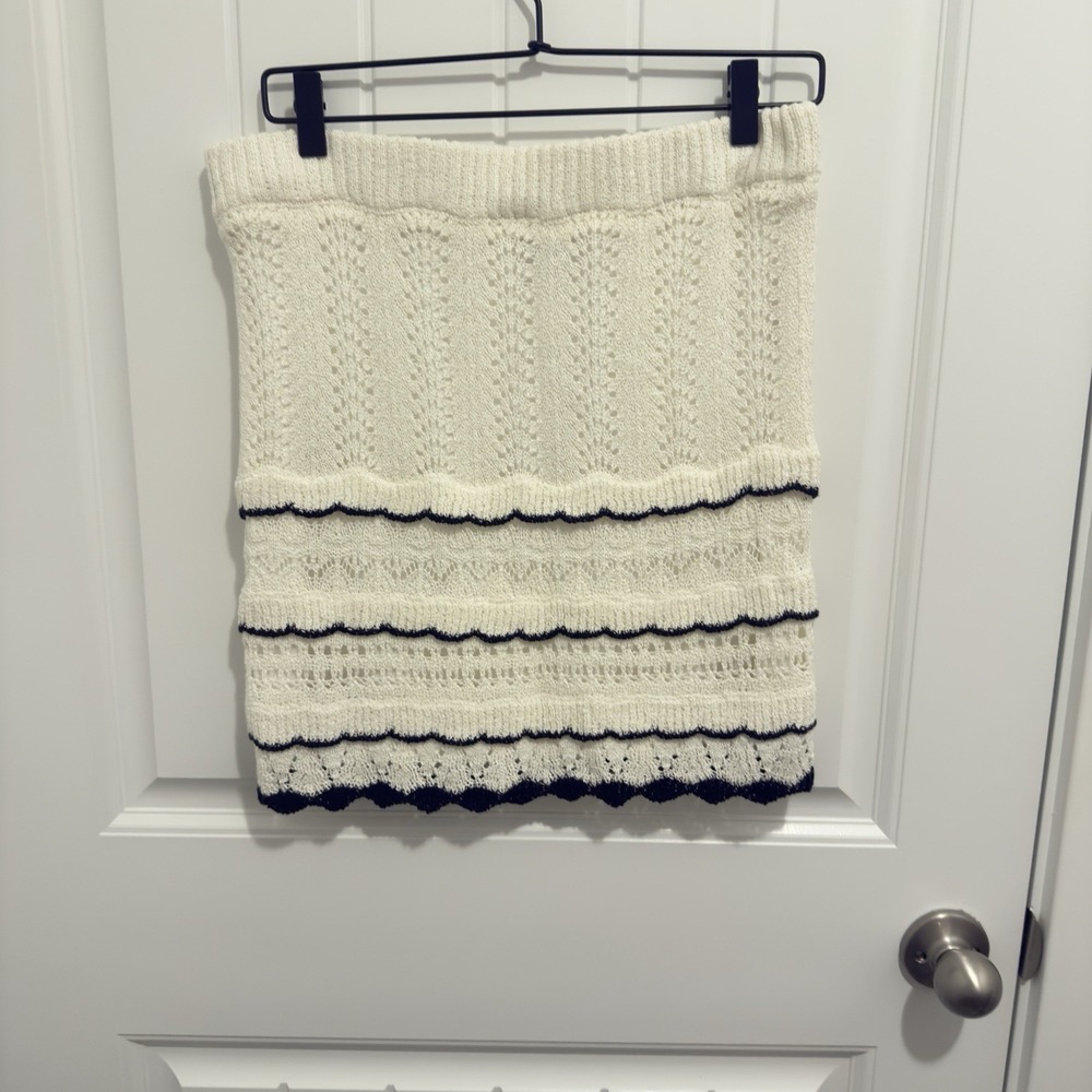 Lost+Wander White Black Trim Layered Crochet‎ Skirt Elastic Waist Size M/L